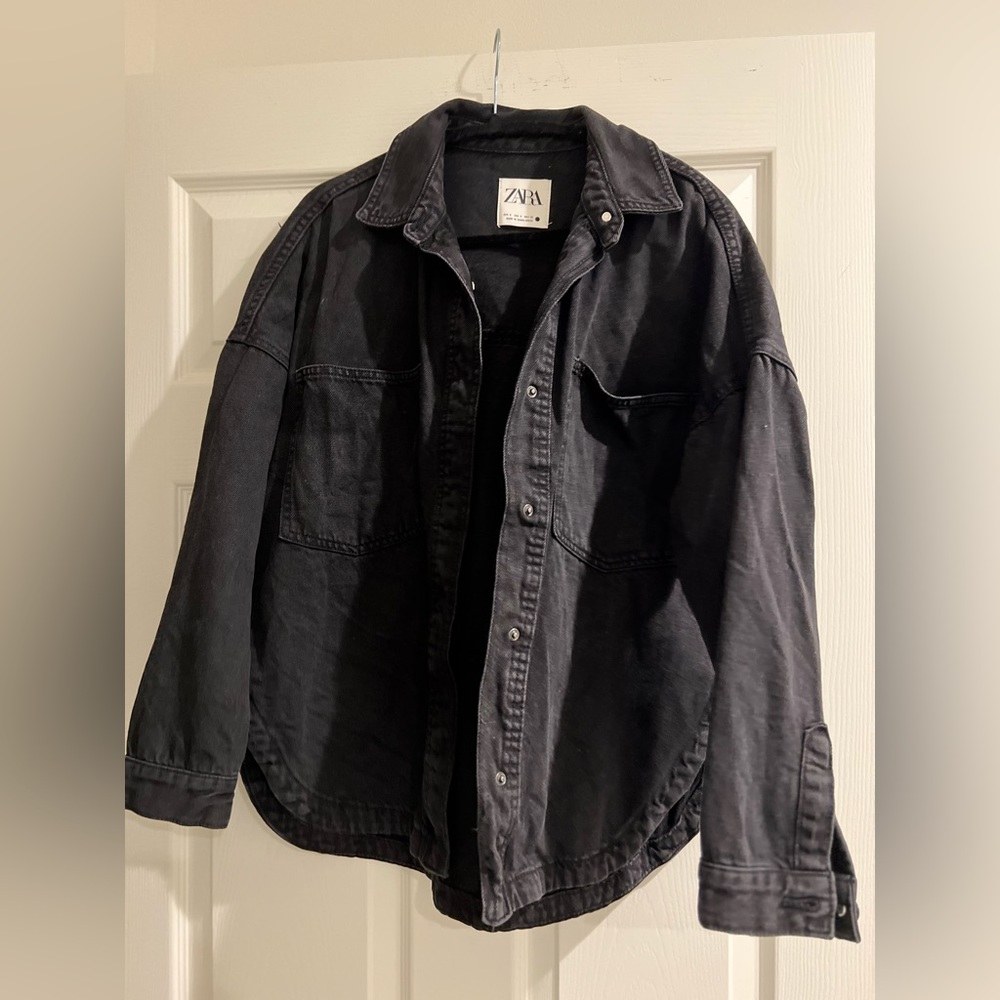 Zara black denim oversized jacket